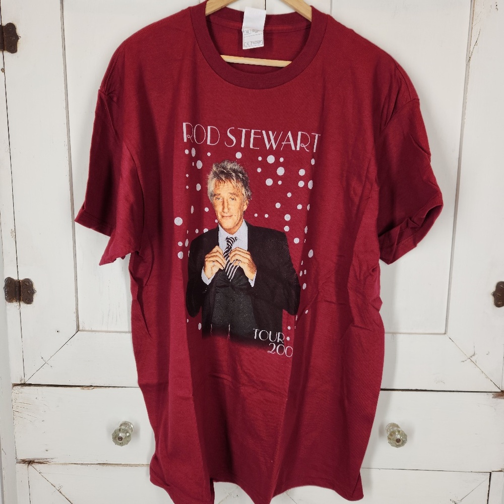 Vintage Rod Stewart 2004 Tour Maroon Graphic T-Shirt Sz XL- Double Sided- Y2K